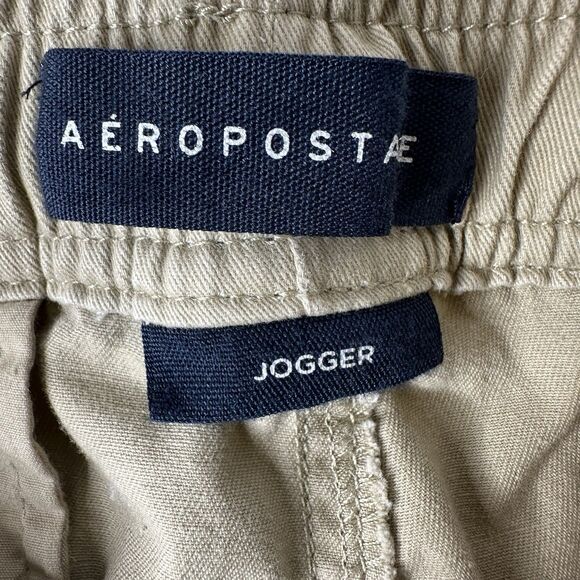 Aeropostale Stretch Jogger Khaki Pants Mens Sz S Tan Drawstring Pull On Casual - Picture 6 of 12